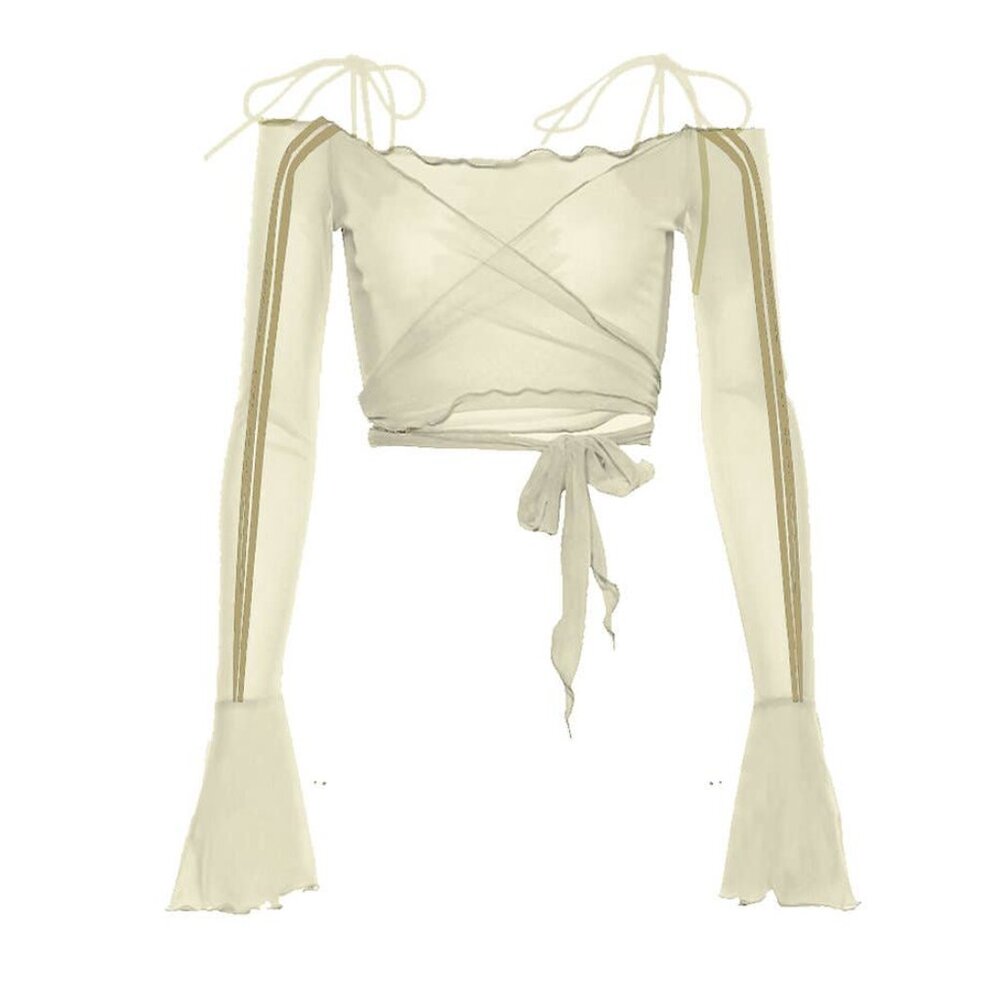 Zemeta Sheer Beige Mesh Tie-Front Top